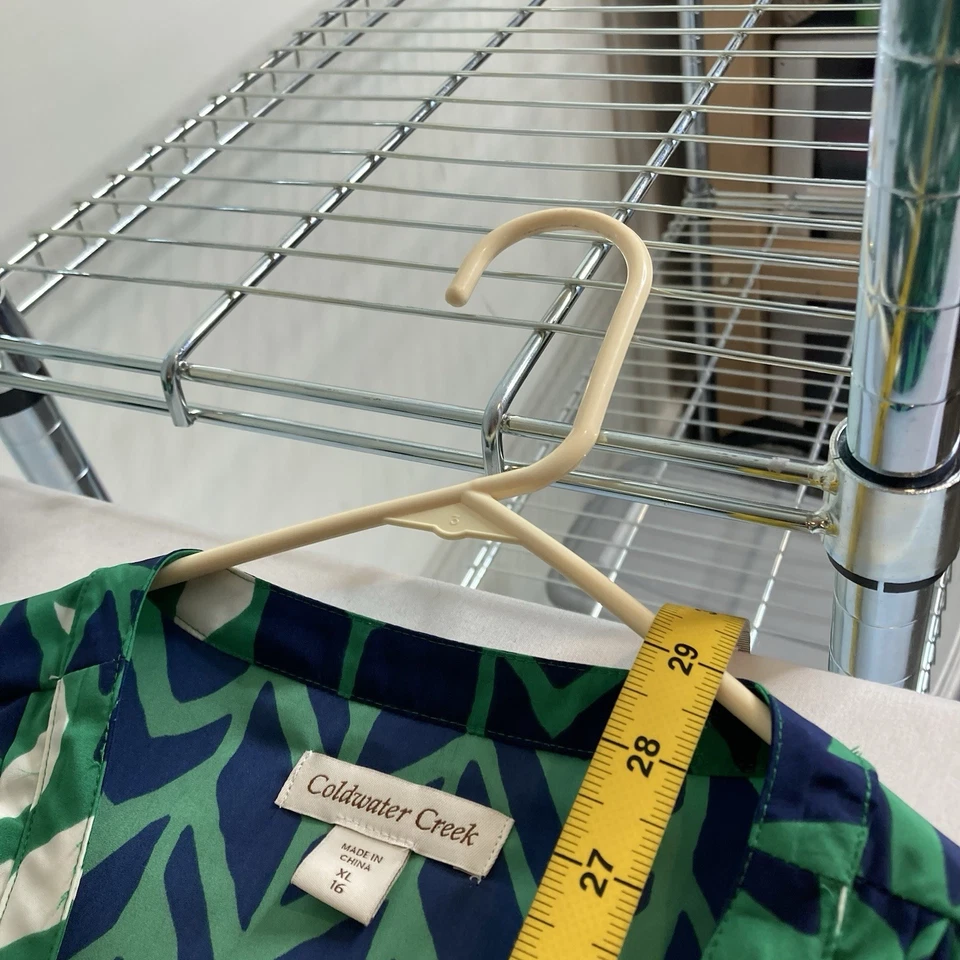 Blusa Coldwater Creek Para Mujer Verde Azul Estampado Moderno Talla XL Coastal Preppy Foto 3 de 4