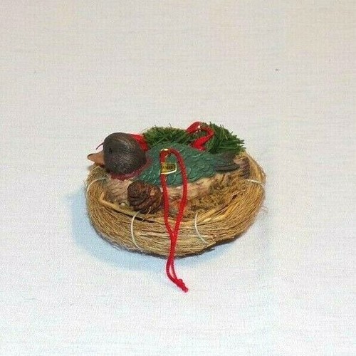Duck Bird in Nest Christmas Tree Ornament Resin Miniature Animal Figurine Rustic - Picture 3 of 4