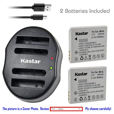 Kastar NB-4L Battery Charger for Canon PowerShot SD40 SD400 SD430 SD450 SD600