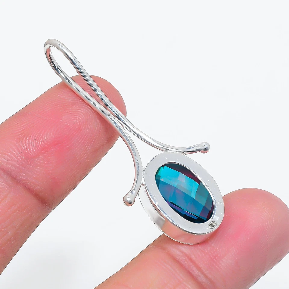 Colgante de plata de ley 925 maciza con topacio de fuego místico arco iris negro V6116 Foto 4 de 4