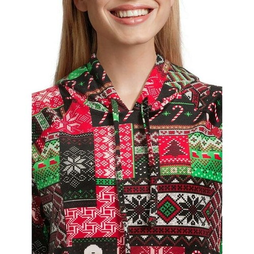 No Boundaries Juniors Christmas Pullover Hoodie, Patchwork Size S (3-5) - Picture 4 of 4