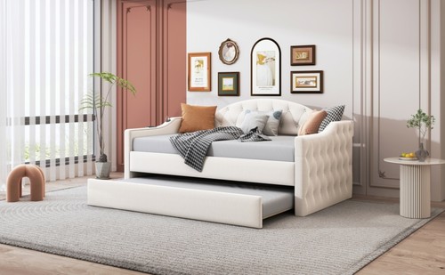 Twin Size Daybed with Trundle ,Velvet Sofabed with USB&Type-C Charging Ports - Picture 4 of 12