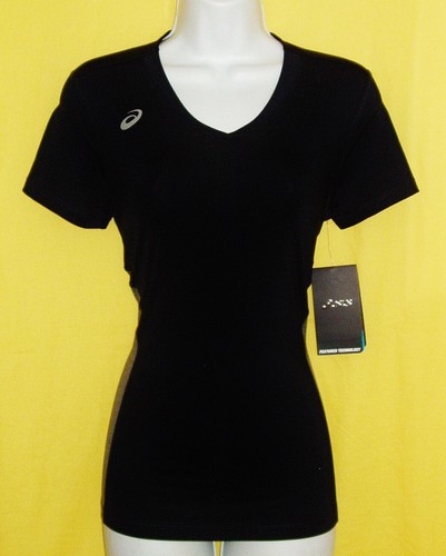 ASICS MOTION DRY WOMEN'S SHORT SLEEVE V-NECK LOGO TOP SIZE STRETCHY SMALL NWT - 第 11/11 張圖片