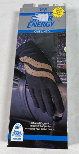 Leggs Sheer Energy Driving Gloves Stretch Black One Size NIB NOS Vintage - 第 1/4 張圖片