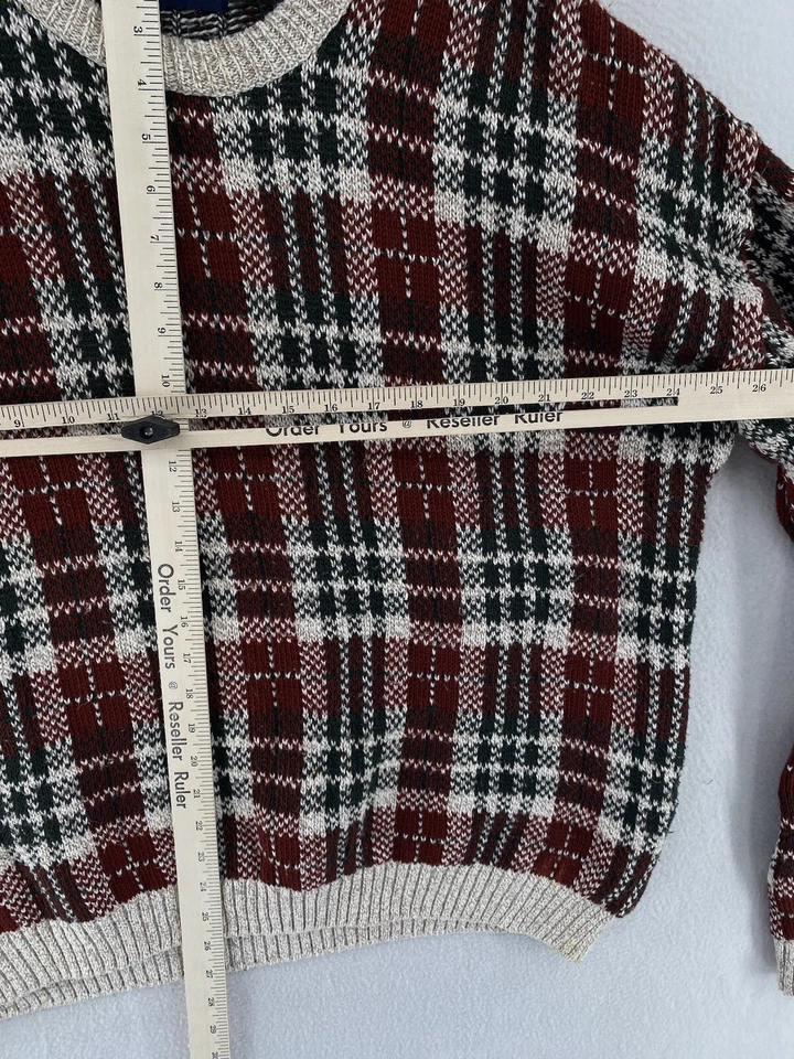 Suéter tejido a cuadros Old Glory vintage adulto talla XL rojo blanco algodón Foto 4 de 4