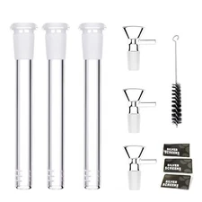 3PC 4.7 ''Glass Hookah Adapters Down Stem +3PC 14mm Bowl Water Pipe Brush Screen