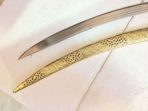 "Espada de boda Rajput ceremonial león caza empuñadura vaina de latón 38""" - Imagen 4 de 10