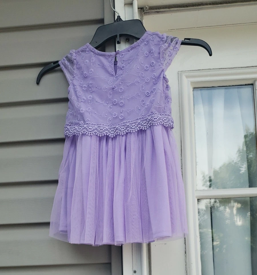 Healthtex Talla 2T Morado Flores Niñas Elegante Vestido Manga Corta Foto 2 de 4