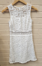 New Look Women's White Lined Lace Dress with Intricate Crochet Detail UK 8