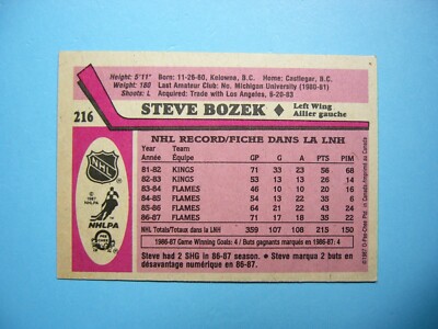 1987/88 O-PEE-CHEE NHL HOCKEY CARD #216 STEVE BOZEK EX/NM AUTO
