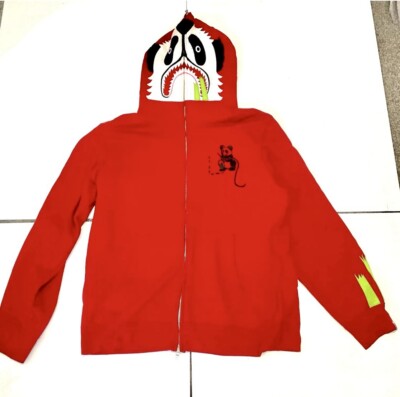 BAPE JACKE ROT PANDA HAI KAPUZENJACKE A BADEAFFE HERREN 2XL