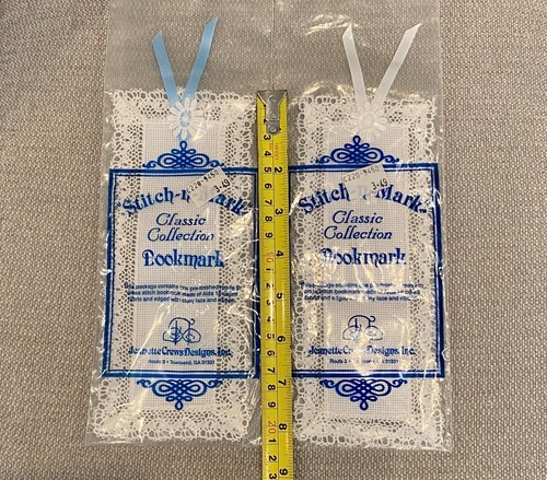 2 Stitch N Mark Bookmark Jeanette Crews White Aida Lace White/ Blue Ribbon - Picture 4 of 4