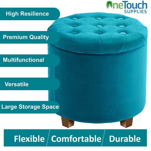 Ottoman Storage Round Velvet with Lids Pouffe Seat Stool Toy Storage Bench UK - Picture 17 of 17