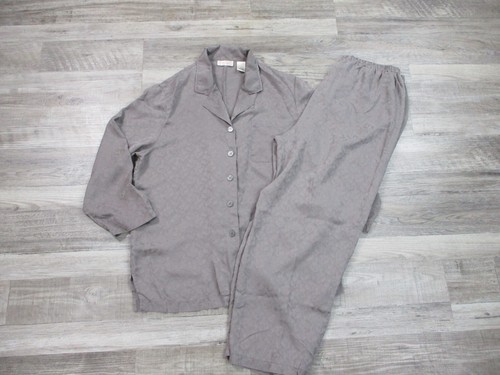 Judith Heart Pajamas Womens Medium Taupe Jacquard Silk Pant Shirt Lounge - Picture 2 of 20