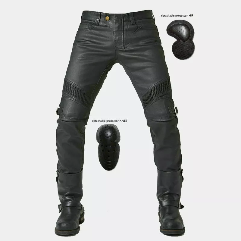 Pantalon moto motard homme rétro enduit d'huile jean pantalon coussinets de  prot