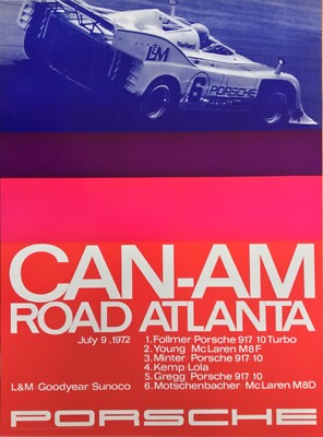 Poster Reprint, Porsche 917/10 L&M George Follmer, CanAm Road Atlanta 1972