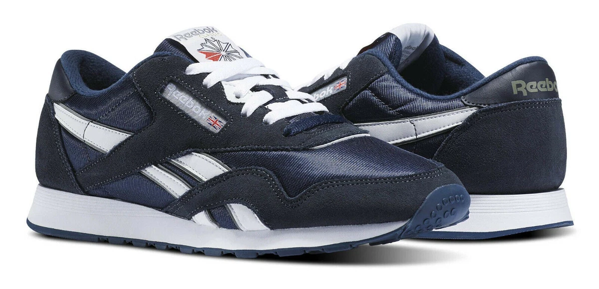 Reebok Classic Nylon Platinum Navy Mens Running Sneakers Shoes