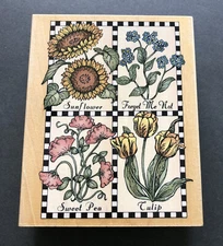 Hero Arts Checkerboard Flowers Rubber Stamp S1232 Wood Mounted 5" x 4"