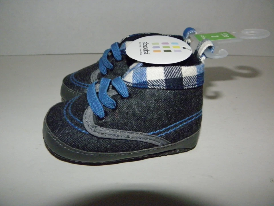 Absorba Bebé Niño Gris Cuna Zapatos Talla 2 Se Ajusta a 3-6 meses~A Cuadros~ Foto 3 de 4