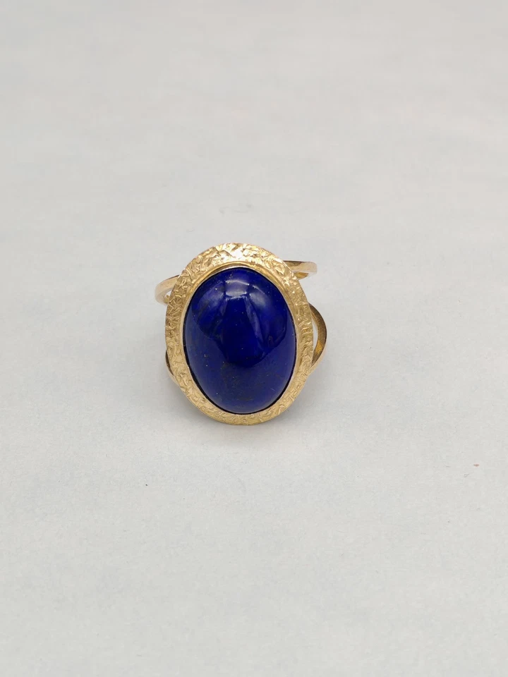 Anello donna lapislazzulo blu argento 925 placcato oro giallo fascia regolabile - Immagine 4 di 4