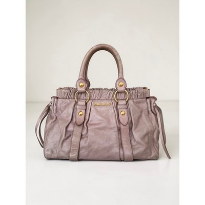 Miu Miu Vitello Lux Ruched Pink Beige Ballerina Bag