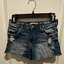 ZARA Girls Distressed Denim Cut-Off Shorts Blue Size 13-14 Years