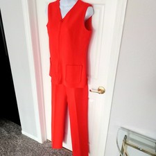 Retro Fire Engine Red Pant Set: 70s Mod Sleeveless Top, Size 9/10