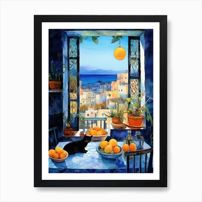 Griechenland aus dem Fenster Kunstdruck gerahmt Wandbild Poster Leinwanddruck Bild
