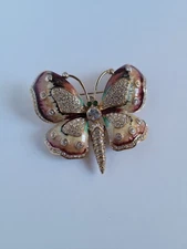 Kenneth Jay Lane KJL Enameled Rhinestone Gold Tone Spring Butterfly Brooch