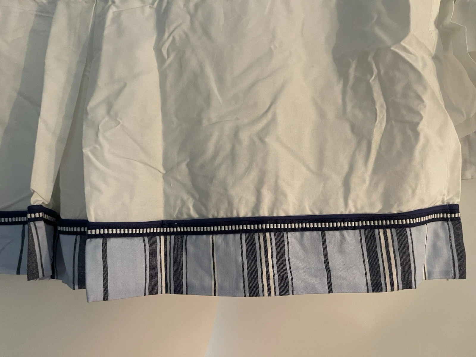 Pottery Barn Kids Blue Striped Embroidered Nursery Crib Baby Bed Skirt