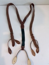 Vintage Cole Haan Braided Leather Button Suspenders Brown Western Y-Back 86031