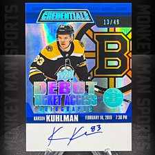 2019-20 Credentials - Karson Kuhlman Rookie RC AUTO #/49 - #RTAAV-KA BRUINS MINT