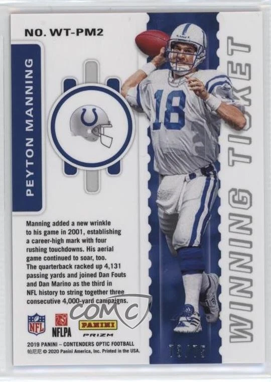 2019 Panini Contenders Optic Winning Tickets Pink /75 Peyton Manning #WT-PM2 HOF - Image 2 of 2
