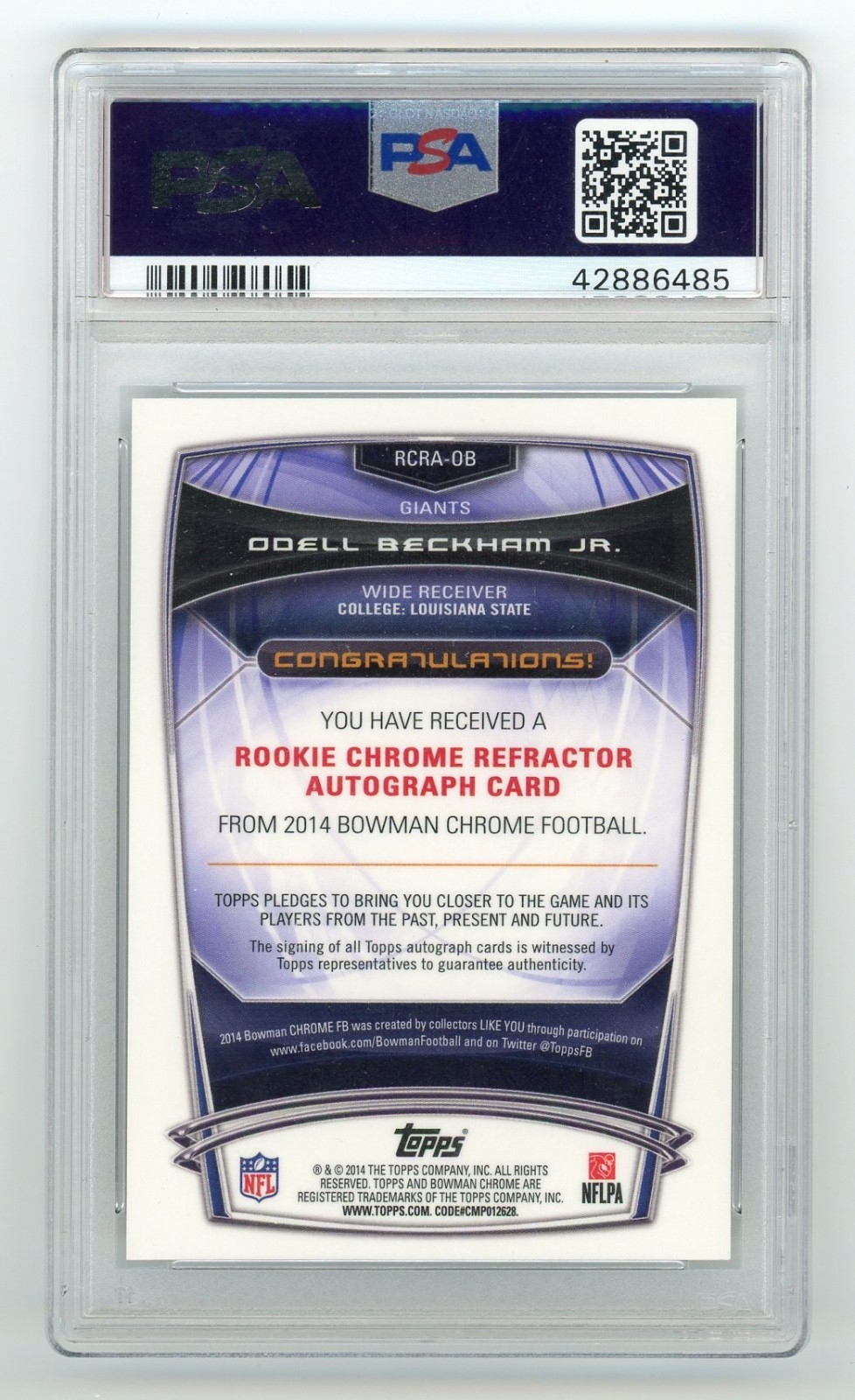 PSA 9 ODELL BECKHAM 2014 Bowman Chrome RC Auto Ref #RCRA-OB view 2