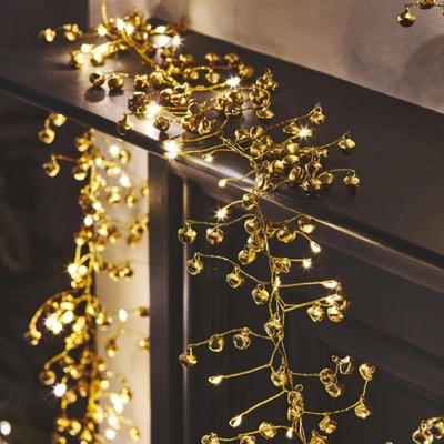 LIGHTSTYLE LONDON Golden Bells Garland 72 LED Indoor Light Chain w/Timer Battery Powered