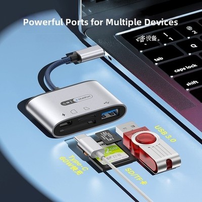 USB3.0 Type-C For OTG Adapter for SD and TF Cards Reader 60W PD Fast Charging