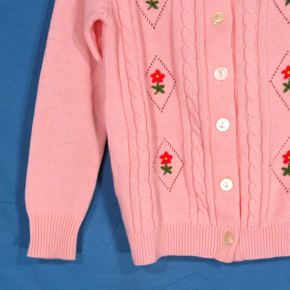 VTG JOYCE LANE Pink EMBROIDERED DETAIL Button-Up COTTAGECORE Sweater Cardigan 34 - Image 3 of 4