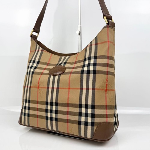 Burberrys Nova Check Canvas Leather Shoulder Bag Beige Brown Auth