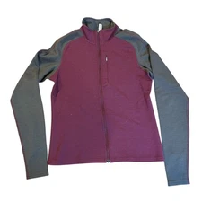 IBEX Wool Merino Full Zip Maroon Taupe Ski Snow Sweater Jacket Women's LARGE