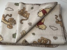 DISNEY Baby Pooh Tigger Piglet Cream Stitched Edge Security Lovey FLEECE BLANKET