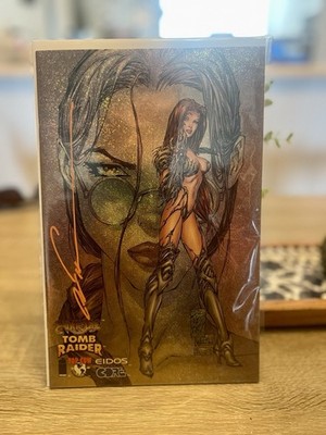 1998 Witchblade Tomb Raider #1 Gold Speckle variant, Signed By Marc Silvestri