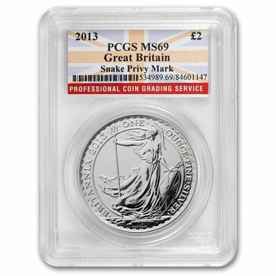 2013 Great Britain 1 oz Silver Britannia (Snake Privy) MS-69 PCGS