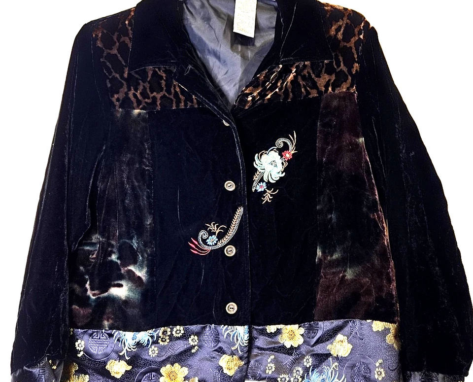 Chaqueta de Colección Para Mujer L Parche de Terciopelo Caprichosa Boho Bordada Estilo Asiático Ciervo Blanco Foto 2 de 4