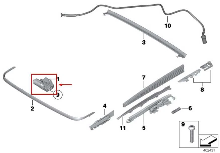 Motor de teto solar BMW 750Li xDrive 2010-2015 teto solar 67617316535 fabricante de equipamento original - Imagem 2 de 4