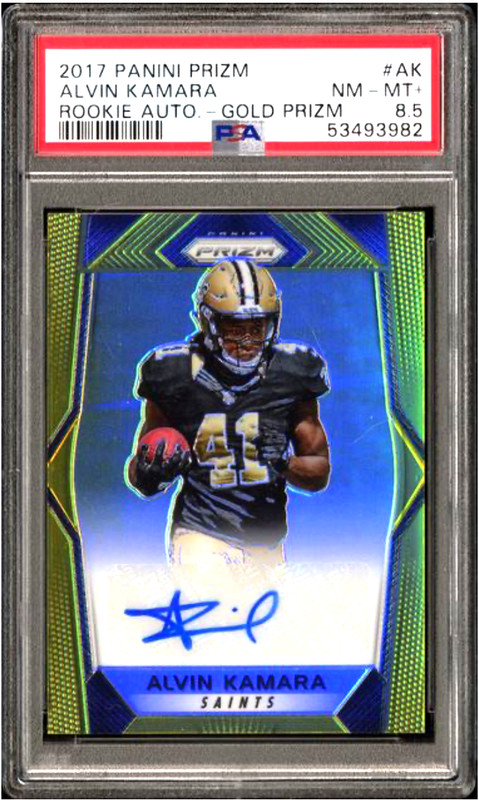2017 Panini Prizm Alvin Kamara Rated Rookie Gold Auto /10 RC Saints PSA 8.5