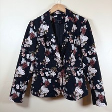 Cynthia Rowley Floral Blazer Women's Large Black Stretch Romantic Chic Office