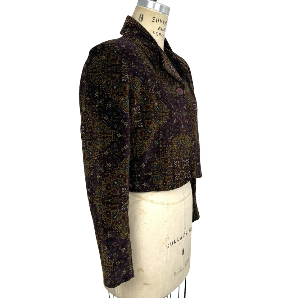 Chaqueta Bolero Vintage Tahari Mujer Terciopelo Berenjena Talla 10 Estampado Marroquí Recortado Foto 3 de 4