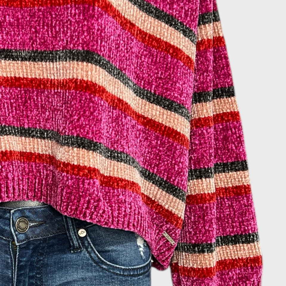 Volcom Bubble Tea Sweater sz Medium Pink Combo Colorblock Knit Pullover Chenille - Image 2 of 4