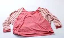 American Rag Cie Women's 3/4 Sleeve Crop Crochet Sleeve Shirt EJ3 Pink Size XL