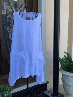 HLT675 White Small NWT Match Point Linen Shirt Tank Round Neck Flax Ruffle NEW